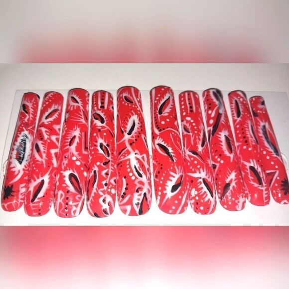 Hand crafted custom paisley bandanna 10pc xxl acrylic press on nails - Picture 1 of 7